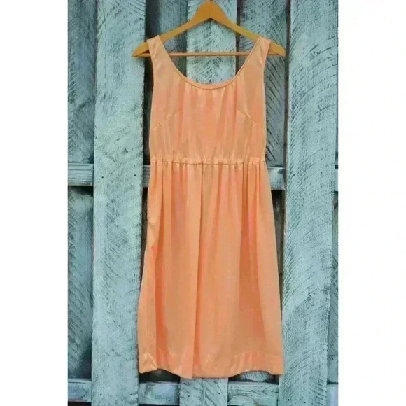 Women's Summer‎ M Peach Dress Circular Ruffle Collar Sheer Slip Two Piece - Picture 3 of 4